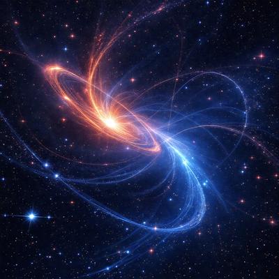 The primary subject of the image is a bright, colorful, and intricate nebula. The setting is a dark, starry sky, with the nebula being the main focus of the image. The visual style is a combination of a photo and digital art, creating a vibrant and captivating scene. The colors and mood of the image are predominantly blue and orange, with the blue hues representing the vastness of space and the orange hues symbolizing the warmth and energy of the neb